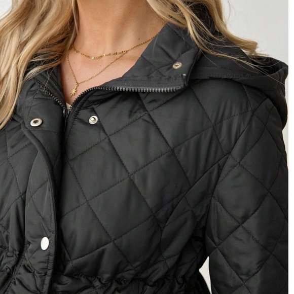 Maternity Black Quilted Pockets Zip up Snap Button Hoodie Jacket Coat - Picture 6 of 7